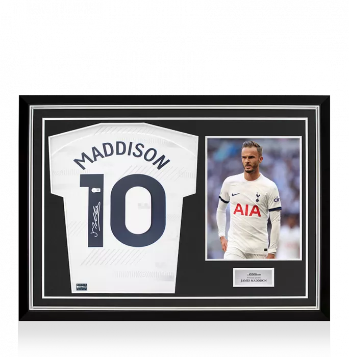 icons James Maddison Back Signed Tottenham Hotspur 2023-24 Home Shirt In Hero Frame: Option 1