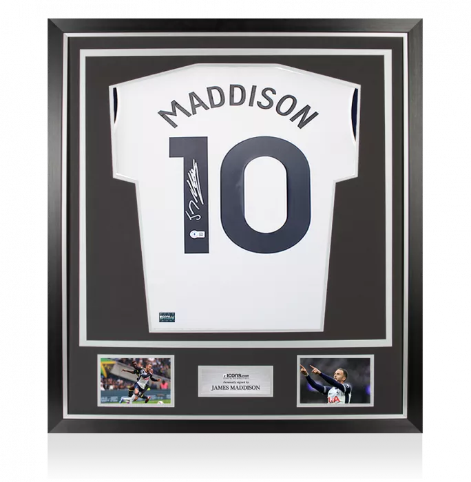 icons James Maddison Back Signed Tottenham Hotspur 2024-25 Home Shirt with Fan Style Numbers In Classic Frame