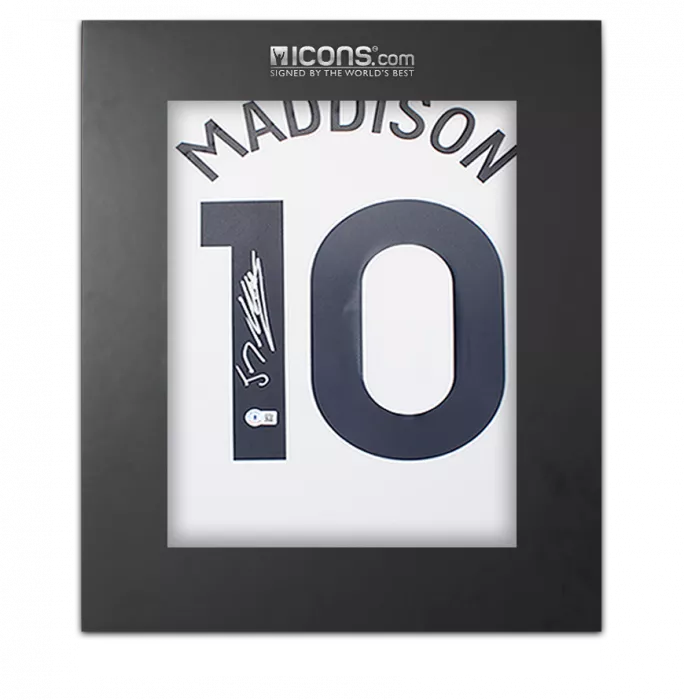 icons James Maddison Back Signed Tottenham Hotspur 2024-25 Home Shirt with Fan Style Numbers In Deluxe Packaging