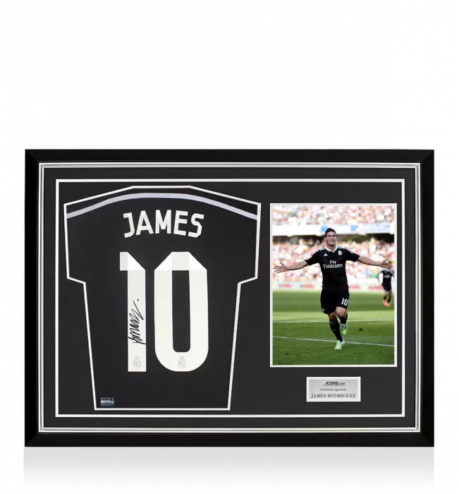 Icons James Rodriguez Back Signed Real Madrid 2014-15 Third Shirt Home Shirt In Hero Frame: Option 1