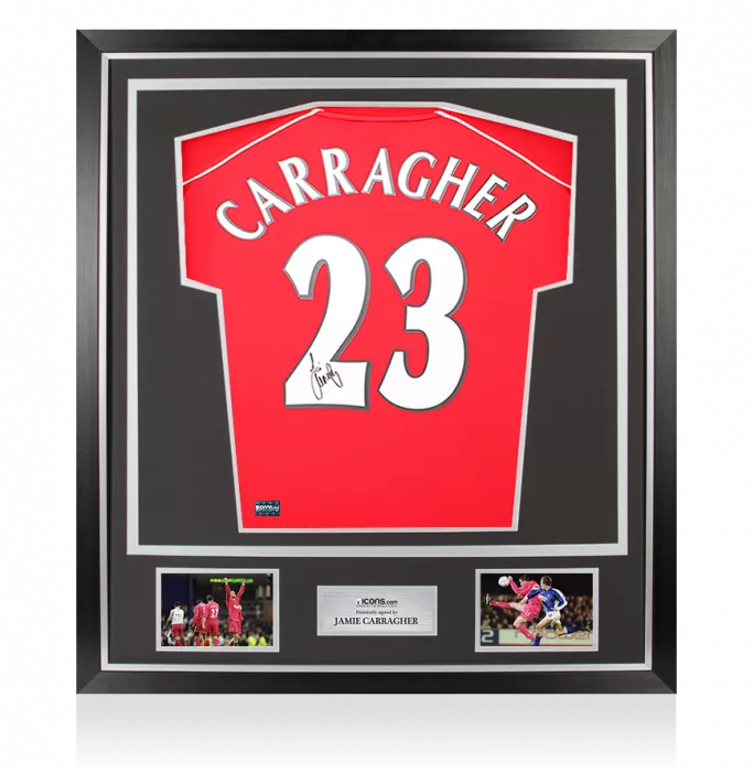 icons Jamie Carragher Back Signed Liverpool 2000 Home Shirt In Classic Frame