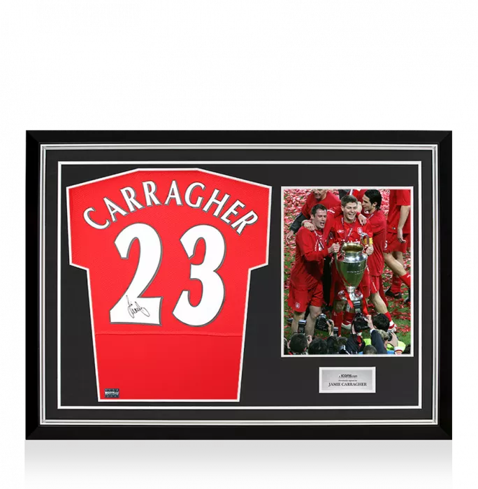 icons Jamie Carragher Back Signed Liverpool FC 2005 Home Shirt In Hero Frame: Option 1