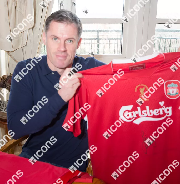 Icons Jamie Carragher Front Signed Liverpool Home Shirt: Istanbul 2005 In Classic Frame