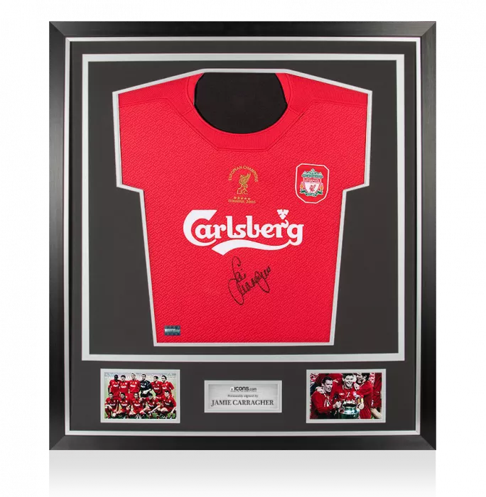 icons Jamie Carragher Front Signed Liverpool Home Shirt: Istanbul 2005 In Classic Frame