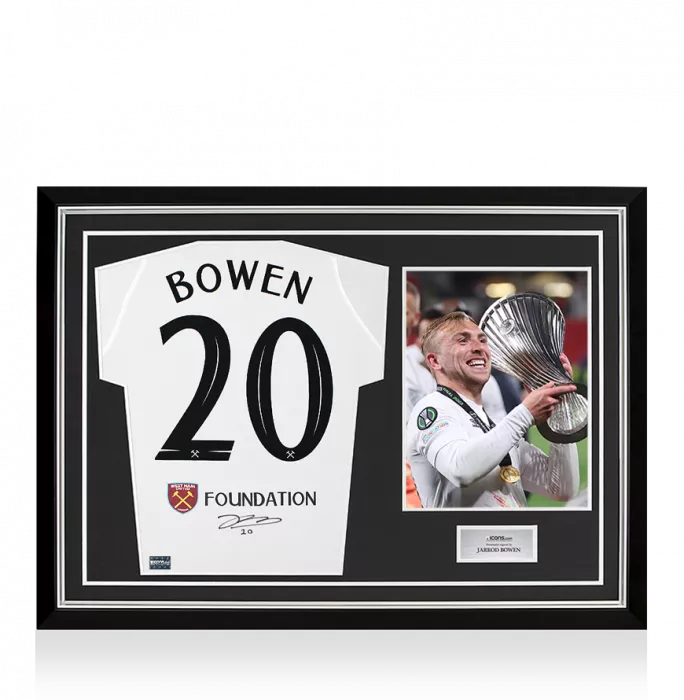 icons Jarrod Bowen Back Signed West Ham United 2022-23 Third Shirt - UEFA Conference League Winners In Hero Frame: Option 1