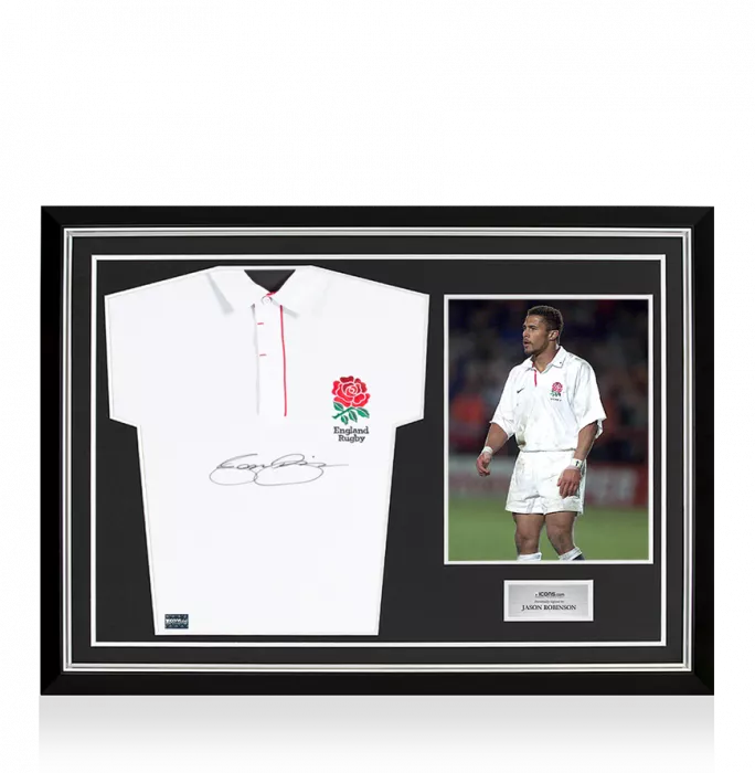 Icons Jason Robinson Front Signed England Home Shirt In Hero Frame: Option 1