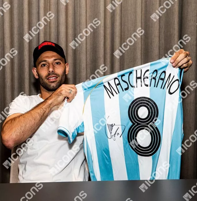 Icons Javier Mascherano Back Signed Argentina 2005-07 Home Shirt In Classic Frame