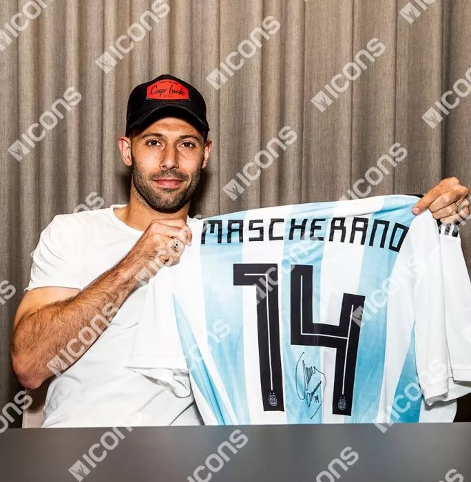 Icons Javier Mascherano Back Signed Argentina 2018 Home Shirt In Classic Frame