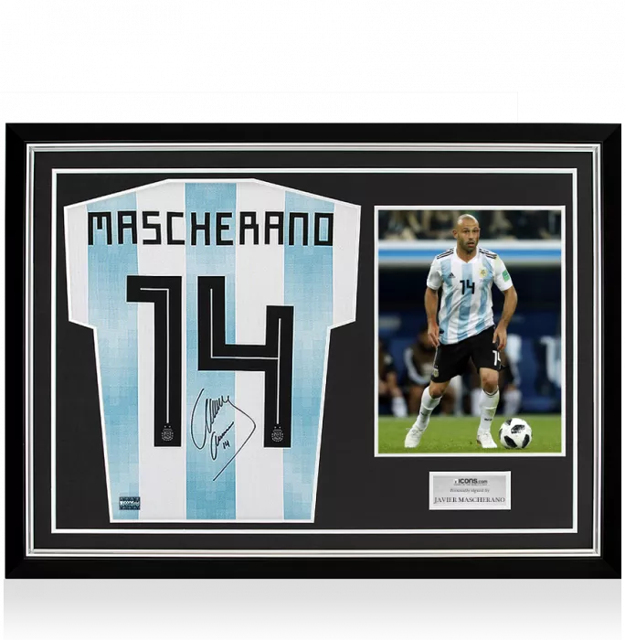 icons Javier Mascherano Back Signed Argentina 2018 Home Shirt In Hero Frame: Option 1