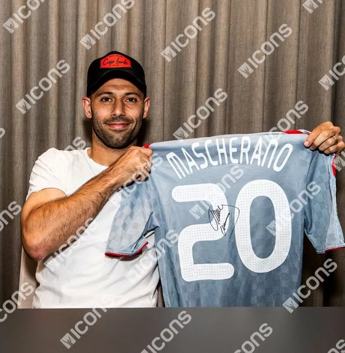 Icons Javier Mascherano Back Signed Liverpool 2008-10 Away Shirt In Hero Frame: Option 1