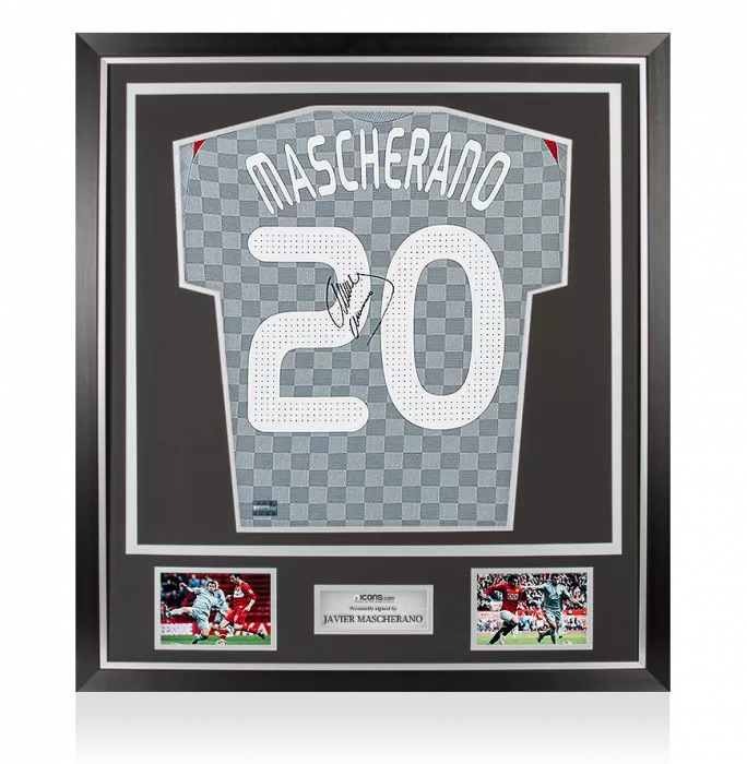 icons Javier Mascherano Back Signed Liverpool 2008-10 Away Shirt In Classic Frame
