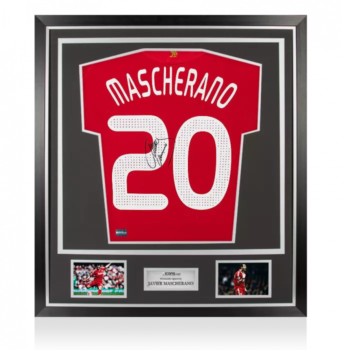 icons Javier Mascherano Back Signed Liverpool 2008-10 Home Shirt In Classic Frame