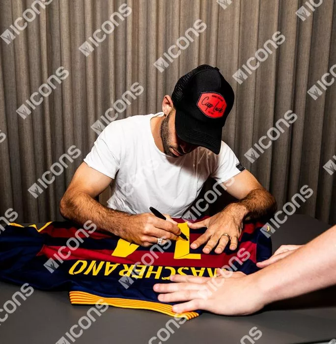 Icons Javier Mascherano Official FC Barcelona Back Signed 2015-16 Home Shirt