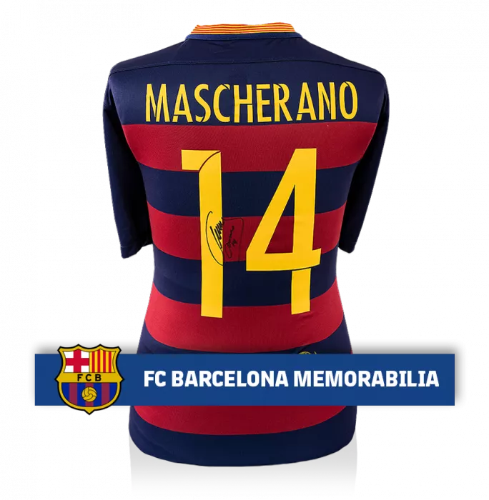 icons Javier Mascherano Official FC Barcelona Back Signed 2015-16 Home Shirt