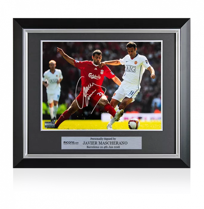 icons Javier Mascherano Signed and Framed Liverpool Photo: Tackle On Ryan Giggs
