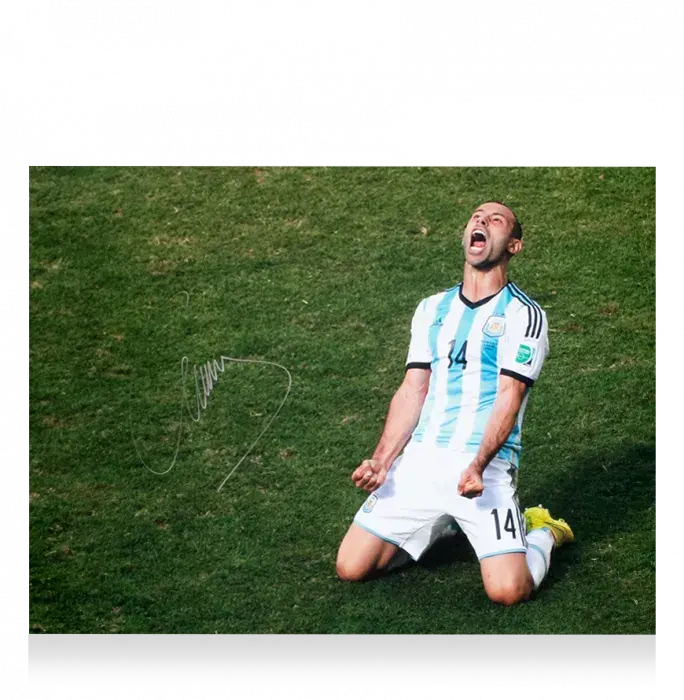 Icons Javier Mascherano Signed Argentina Photo In Premium Photo Frame: 2014 FIFA World Cup Victory Vs Belgium