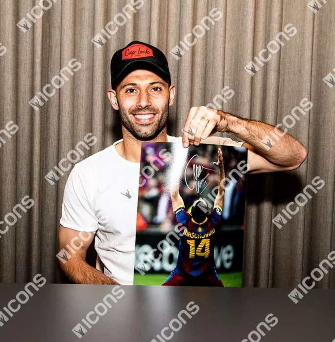 Icons Javier Mascherano Signed FC Barcelona Photo In Black Wooden Frame: 2011 UEFA Champions League Winner
