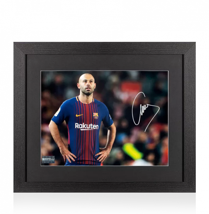 icons Javier Mascherano Signed FC Barcelona Photo In Black Wooden Frame: Blaugrana Icon