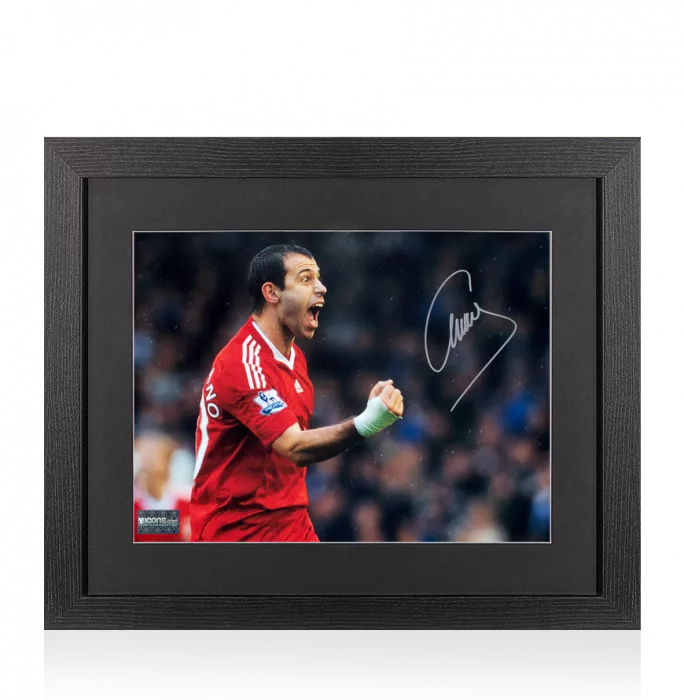 icons Javier Mascherano Signed Liverpool FC Photo In Black Wooden Frame: Premier League Icon