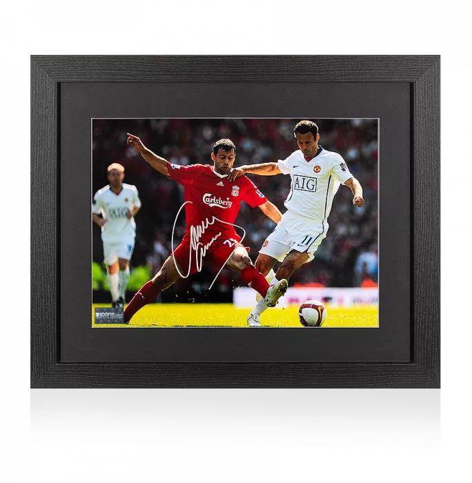 icons Javier Mascherano Signed Liverpool Photo In Black Wooden Frame: Tackle On Ryan Giggs