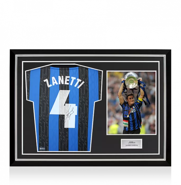 icons Javier Zanetti Back Signed Internazionale 1997-98 Home Shirt In Hero Frame: Option 1