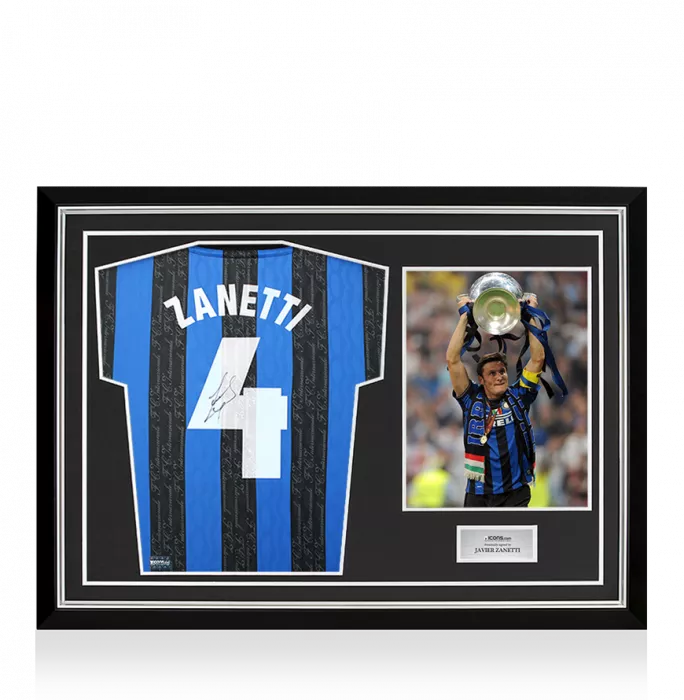 icons Javier Zanetti Back Signed Internazionale 1997-98 Home Shirt With Fan Style Number In Hero Frame: Option 1