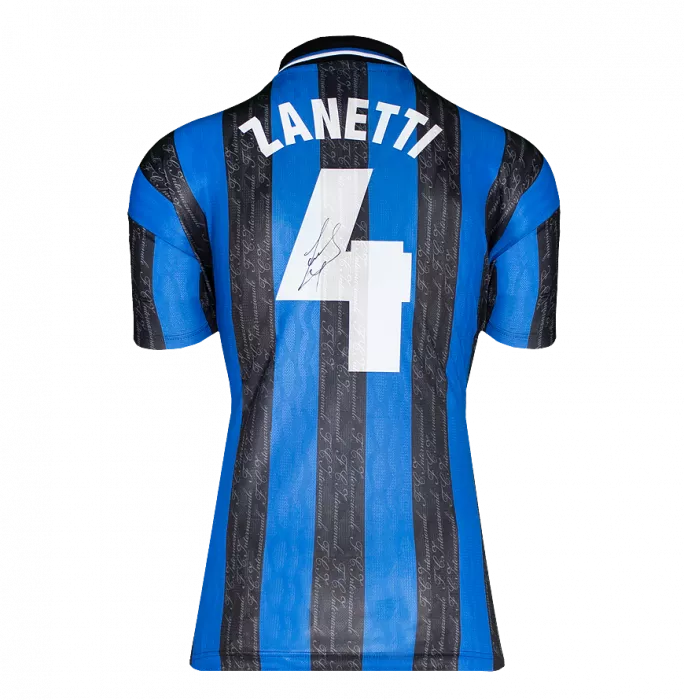 Icons Javier Zanetti Back Signed Internazionale 1997-98 Home Shirt With Fan Style Number In Classic Frame