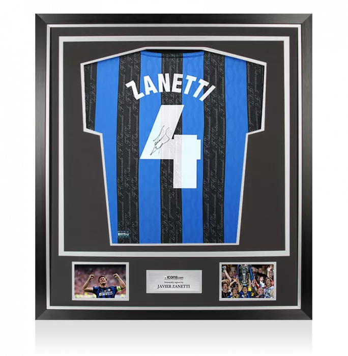 icons Javier Zanetti Back Signed Internazionale 1997-98 Home Shirt With Fan Style Number In Classic Frame