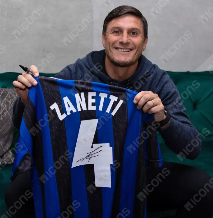 Icons Javier Zanetti Back Signed Internazionale 1997-98 Home Shirt With Fan Style Numbers