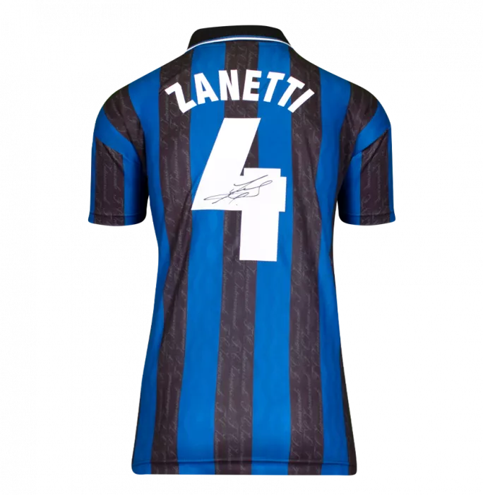 icons Javier Zanetti Back Signed Internazionale 1997-98 Home Shirt With Fan Style Numbers