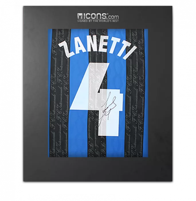 icons Javier Zanetti Back Signed Internazionale 1997-98 Home Shirt In Deluxe Packaging