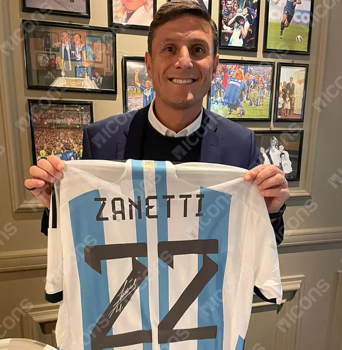 Icons Javier Zanetti Back Signed Modern Argentina 2022-23 Home Shirt With Fan Style Numbers