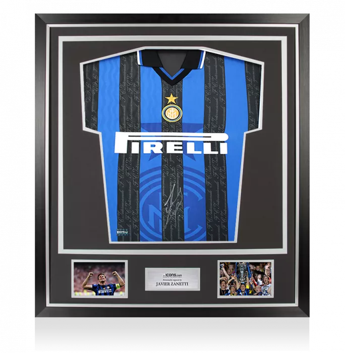 icons Javier Zanetti Front Signed Internazionale 1997-98 Home Shirt In Classic Frame