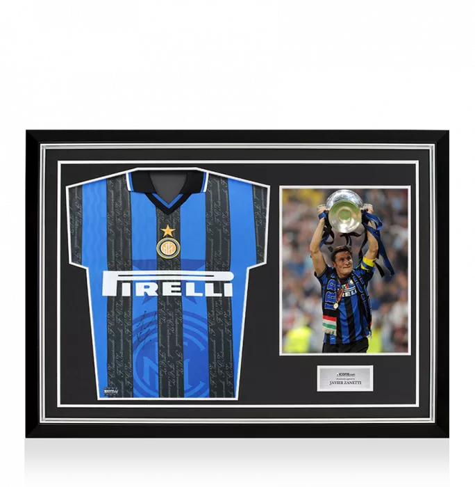 icons Javier Zanetti Front Signed Internazionale 1997-98 Home Shirt In Hero Frame: Option 1