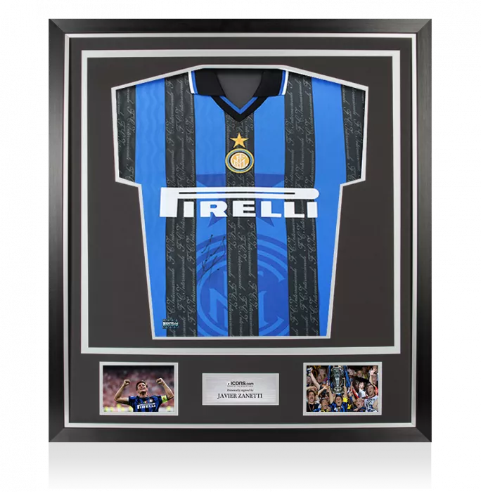 icons Javier Zanetti Front Signed Internazionale 1997-98 Home Shirt In Classic Frame
