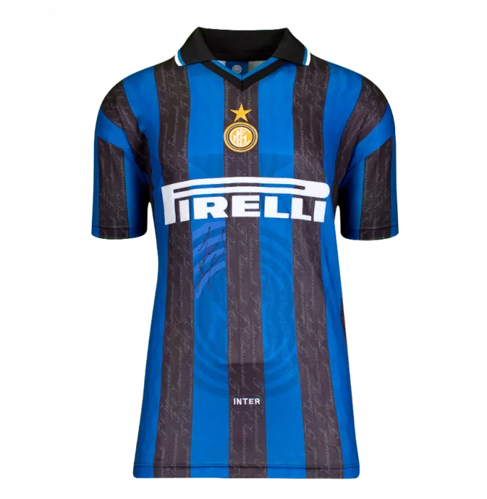 Icons Javier Zanetti Front Signed Internazionale 1998 Home Shirt In Hero Frame: Option 1