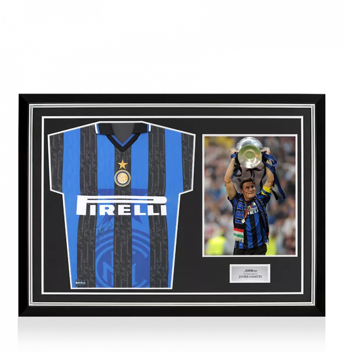 icons Javier Zanetti Front Signed Internazionale 1998 Home Shirt In Hero Frame: Option 1