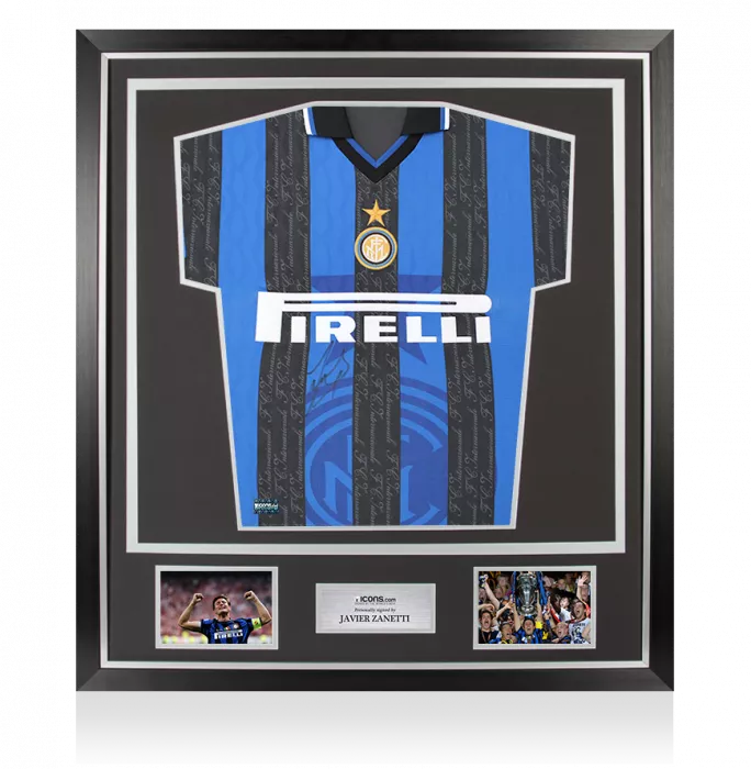 icons Javier Zanetti Front Signed Internazionale 1998 Home Shirt In Classic Frame