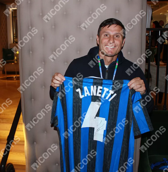 Icons Javier Zanetti Official UEFA Champions League Back Signed And Framed Internazionale 1997-98 Home Shirt