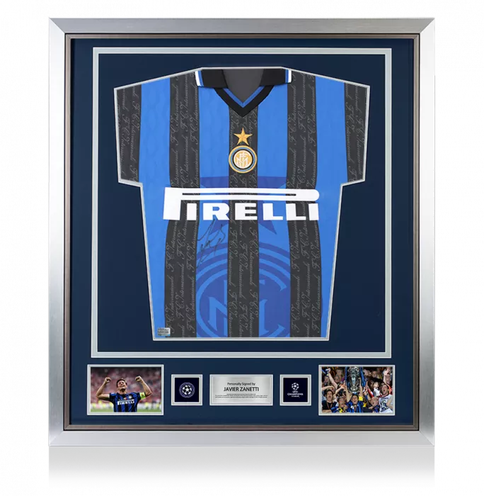 icons Javier Zanetti Official UEFA Champions League Front Signed and Framed Internazionale 1998 Home Shirt