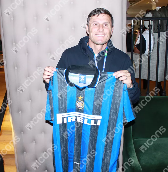 Icons Javier Zanetti Official UEFA Champions League Front Signed And Hero Framed Internazionale 1997-98 Home Shirt