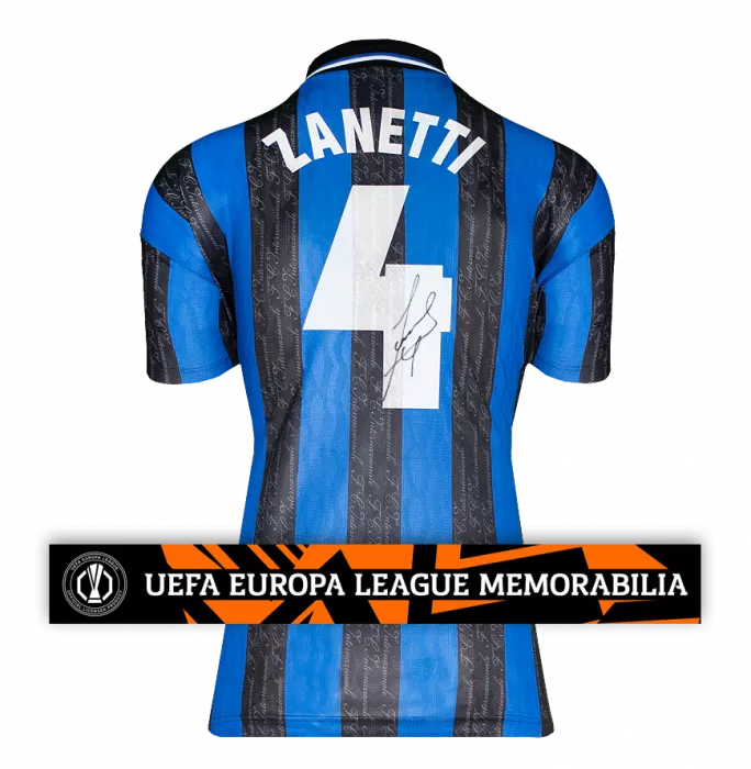 icons Javier Zanetti Official UEFA Europa League Back Signed Internazionale 1997-98 Home Shirt
