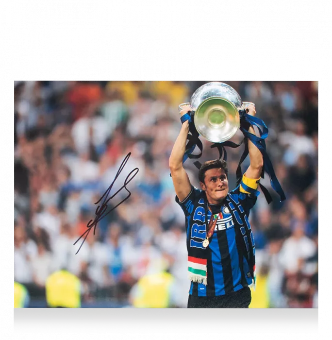Icons Javier Zanetti Signed Internazionale Photo In Black Wooden Frame: 2010 UEFA Champions League Winner