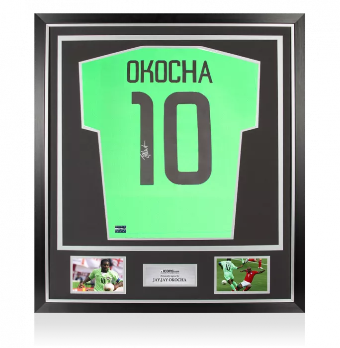icons Jay-Jay Okocha Back Signed Modern Nigeria Home Shirt In Classic Frame