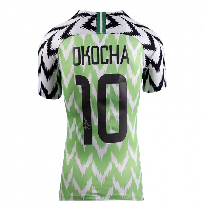 Icons Jay-Jay Okocha Back Signed Nigeria 2018 Home Shirt In Classic Frame