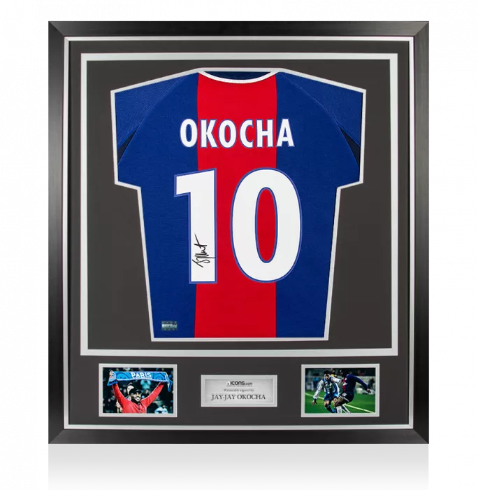 icons Jay-Jay Okocha Back Signed Paris Saint-Germain 2000-01 Home Shirt In Classic Frame