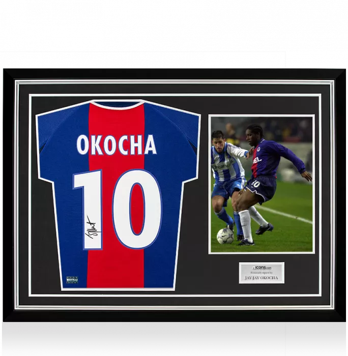 icons Jay-Jay Okocha Back Signed Paris Saint-Germain 2000-01 Home Shirt In Hero Frame: Option 1