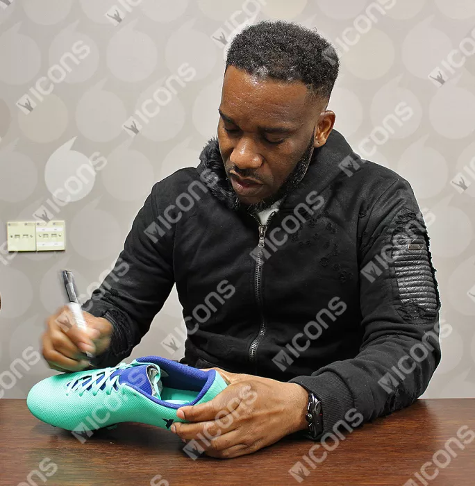 Icons Jay-Jay Okocha Signed Aqua Adidas X 17.4 Boot In Bubble Frame: Option 1