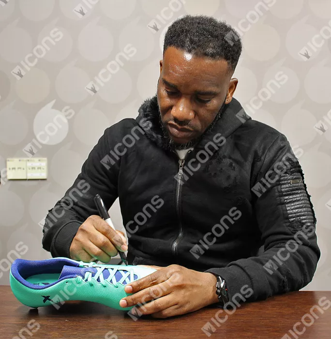 Icons Jay-Jay Okocha Signed Aqua Adidas X 17.4 Boot In Bubble Frame: Option 1