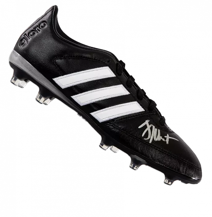 Icons Jay-Jay Okocha Signed Black Retro Adidas Boot In Acrylic Case